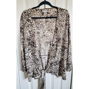 Chico's Travelers 3 Slinky Tan Brown Animal Print Open Front Jacket‎ Blazer